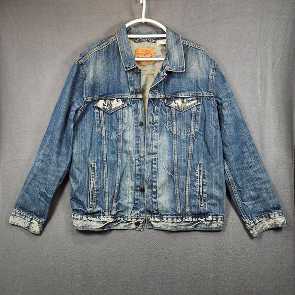 Levis Mens Jean Jacket XL Trucker 72334 Type 3 Blue Bleach Wash Distressed Chore - Picture 1 of 16
